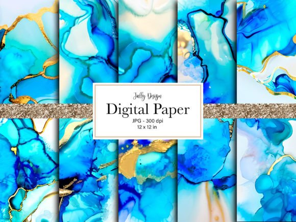 Download Ocean Blue Alcohol Ink Digital Papers - Ocean blue Collection