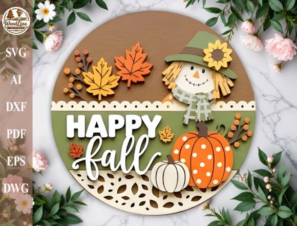 Download Happy Fall Door Sign Laser Cut File SVG - Happy Collection