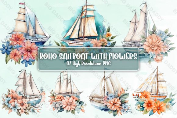 Download Boho Sailboat with Flowers Sublimation - Sublimation Collection