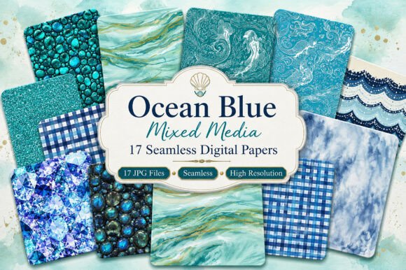 Download Ocean Blue Mixed Media Seamless Digital - Ocean blue Collection
